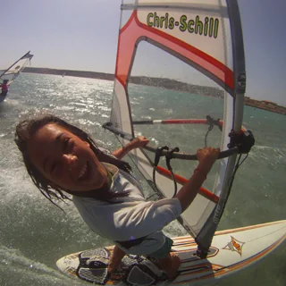Childhood windsurfing with a Chris Schill sail